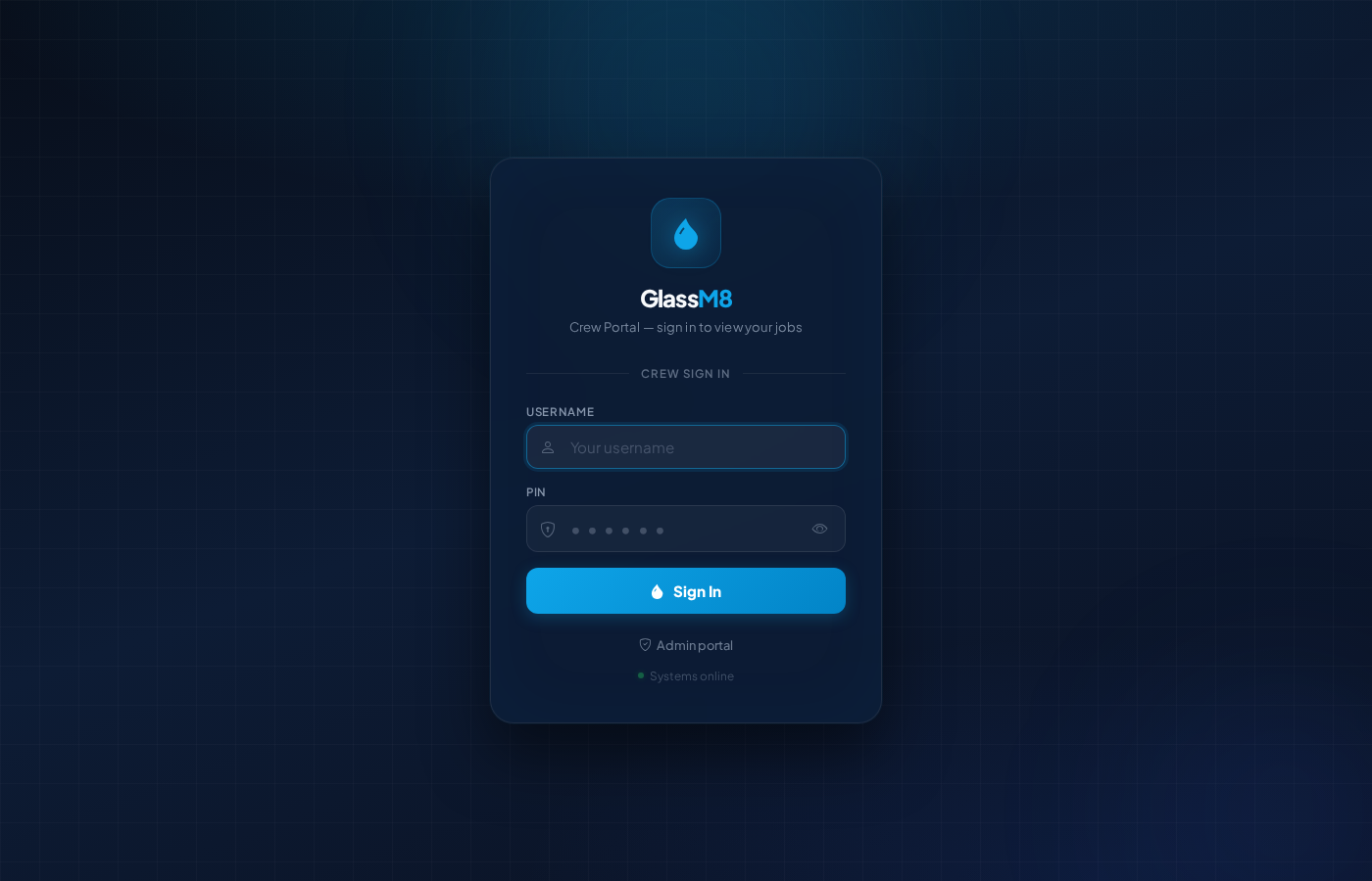 GlassM8 Crew App — mobile job list with completion and photo capture