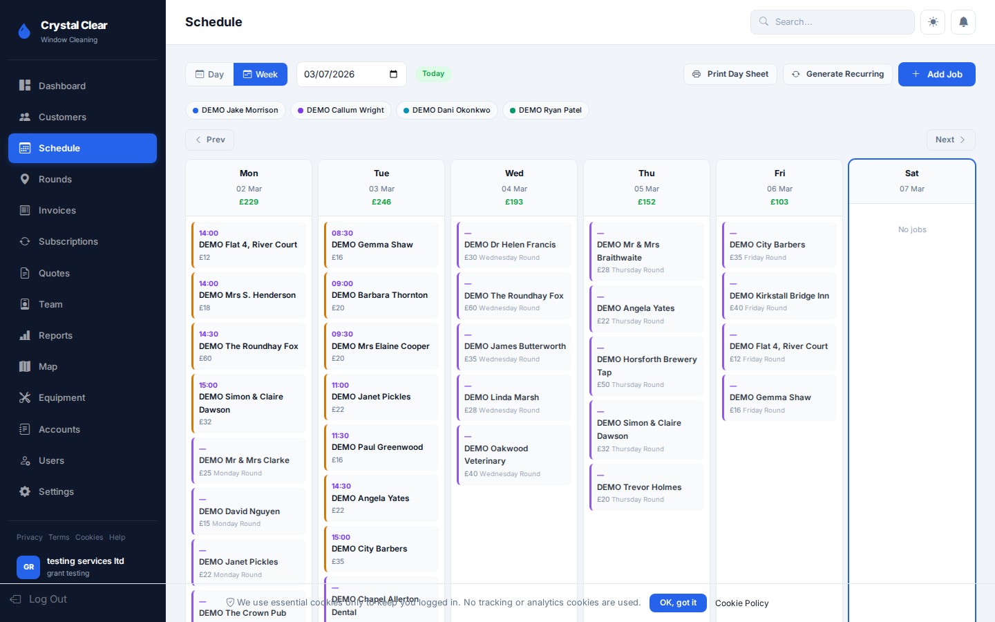 GlassM8 Schedule — weekly job calendar and round view