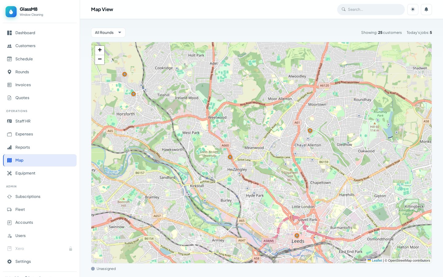 GlassM8 route map ordering the day's jobs