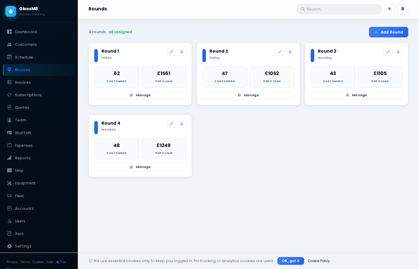 GlassM8 Rounds — recurring round management with mixed frequencies